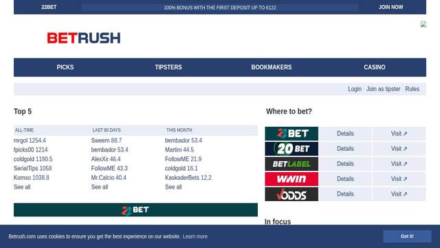 BetRush casino screenshot